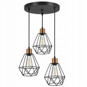 Lampa wisząca diament z 3 punktami światła, złote tubki