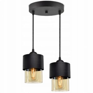 Lampa wisząca 2-punktowa z bursztynowymi kloszami walcami