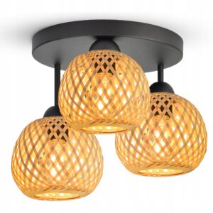 Lampa Sufitowa Plafon Bambusowa Pleciona BOHO Naturalna 584-ER3 LED Czarna
