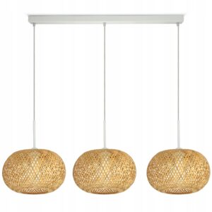 Lampa Sufitowa Wisząca Bambusowa Pleciona BOHO Naturalna 581-BZ3 LED Biała