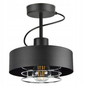 Lampa Sufitowa Plafon Metalowa Czarna z Chromem