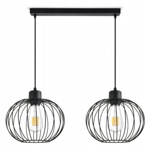 Lampa sufitowa z 2 drucianymi kulami zwisających z listwy