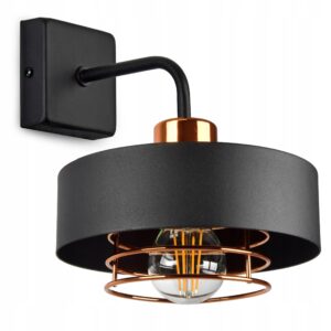 Lampa Ścienna Kinkiet Loft Czarna z Miedzią Led