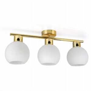 Lampa Wisząca Żyrandol Plafon Złoty Kule Biały Mat