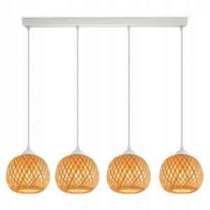 Lampa Sufitowa Wisząca Bambusowa Pleciona BOHO Naturalna 583-BZ4 LED Biała