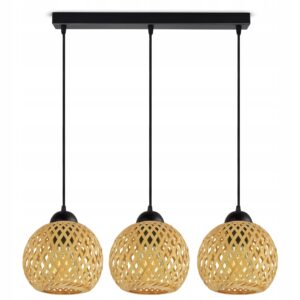 Lampa Sufitowa Wisząca Bambusowa Pleciona BOHO Naturalna 584-BZ3 LED Czarna