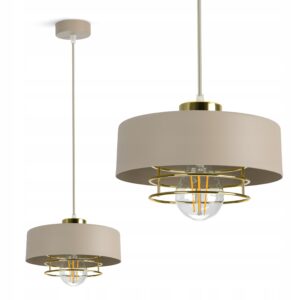 Lampa Sufitowa Wisząca Żyrandol Beżowa ECRU Złoto 1xE27 LED 760-EZ1-200
