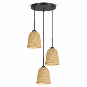 Lampa Sufitowa Wisząca Bambusowa Pleciona BOHO Naturalna 582-EZ3 LED Czarna