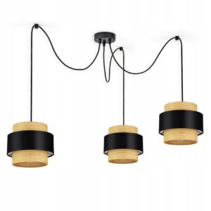Lampa wisząca z bardzo długimi przewodami i trzema abażurami