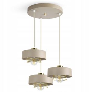 Duża Lampa Sufitowa Wisząca Żyrandol Beżowa ECRU Złoto 3xE27 LED 760-EZ3