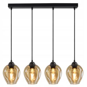 Lampa z 4 wiszącymi bursztynowymi, nowoczesnymi kloszami