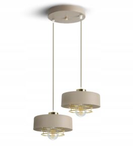 Lampa Sufitowa Wisząca Żyrandol Beżowa ECRU Złoto 2xE27 LED 760-EZ2