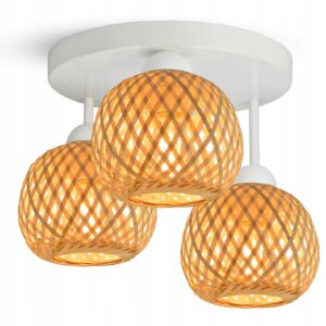 Lampa Sufitowa Plafon Bambusowa Pleciona BOHO Naturalna 583-ER3 LED Biała