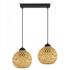 Lampa Sufitowa Wisząca Bambusowa Pleciona BOHO Naturalna 584-BZ2 LED Czarna