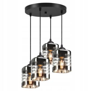 Lampa wisząca z 4 szklanymi przezroczystymi kloszami w paski