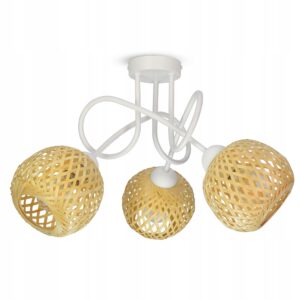 Lampa Sufitowa Wisząca Bambusowa Pleciona BOHO Naturalna 583-PE3 LED Biała