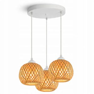 Lampa Sufitowa Wisząca Bambusowa Pleciona BOHO Naturalna 583-EZ3 LED Biała
