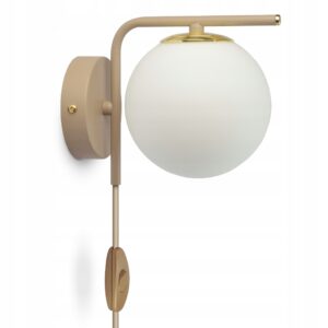 Lampa Ścienna Kinkiet Beżowa z włącznikiem i wtyczką G9 564-KPW Gray Beige