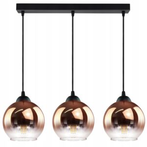 Lampa Wisząca Trzy Kule Miedziane Transparentne