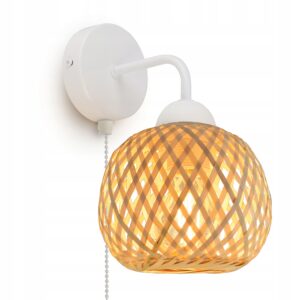 Lampa Ścienna Bambusowa Pleciona BOHO Naturalna 583-KW1 z włącznikiem Biała