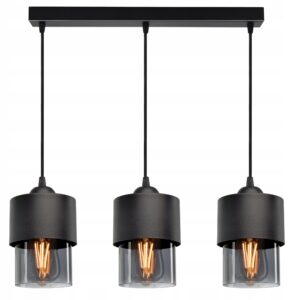 Lampa z 3 grafitowymi kloszami wiszącymi obok siebie