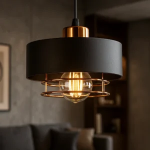 LAMPA WISZĄCA SUFITOWA ŻYRANDOL Czarna z Miedzią