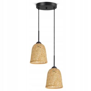 Lampa Sufitowa Wisząca Bambusowa Pleciona BOHO Naturalna 582-EZ2 LED Czarna