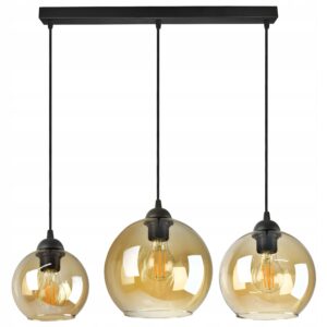 Lampa Żyrandol Trzy różne szklane Kule Miodowe LED