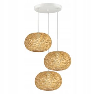 Lampa Sufitowa Wisząca Bambusowa Pleciona BOHO Naturalna 581-EZ3 LED Biała