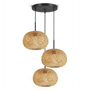 Lampa Sufitowa Wisząca Bambusowa Pleciona BOHO Naturalna 580-EZ3 LED E27