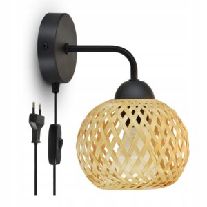 Lampa Ścienna Bambusowa Pleciona BOHO 584-KWP z włącznikiem i wtyczką