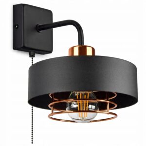 Lampa Ścienna Kinkiet Czarna z Miedzią włącznik