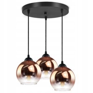 Lampa Wisząca Trzy Kule Miedziane Transparentne