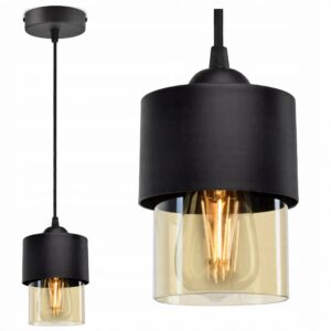 Lampa wisząca na jedną żarówkę z bursztynowym kloszem