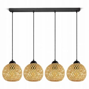 Lampa Sufitowa Wisząca Bambusowa Pleciona BOHO Naturalna 584-BZ4 LED Czarna