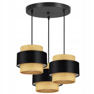 Lampa wisząca w stylu boho z 3 abażurami ratan i czerń