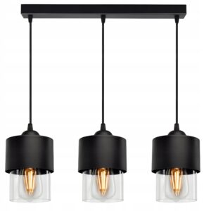 Lampa nad wyspę kuchenną z 3 przezroczystymi kloszami