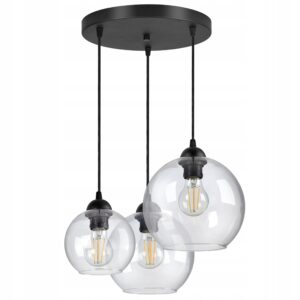 Lampa Żyrandol Trzy różne szklane Kule Transparent