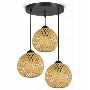 Lampa Sufitowa Wisząca Bambusowa Pleciona BOHO Naturalna 584-EZ3 LED Czarna