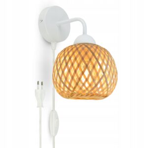 Lampa Ścienna Bambusowa Pleciona BOHO 583-KWP z włącznikiem i wtyczką Biała