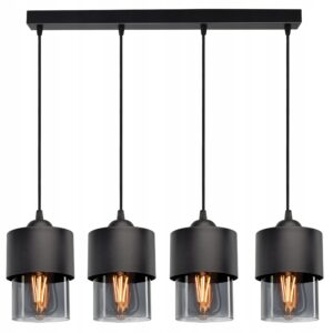 Lampa z 4 grafitowymi kloszami wiszącymi w rzędzie