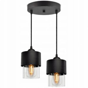 Czarno-transparentna lampa wisząca na okrągłej podstawie
