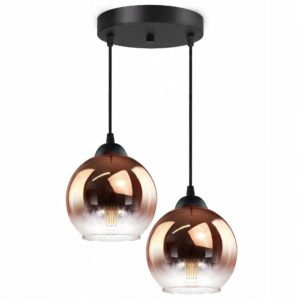 Lampa Wisząca Dwie Kule Miedziane Transparentne