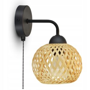Lampa Ścienna Bambusowa Pleciona BOHO Naturalna 584-KW1 z włącznikiem