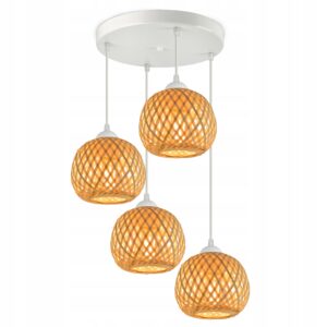 Lampa Sufitowa Wisząca Bambusowa Pleciona BOHO Naturalna 583-EZ4 LED Biała