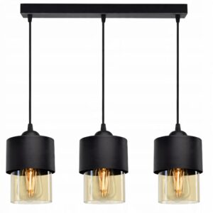 Lampa wisząca ze szklanymi kloszami i metalową osłoną