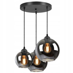 Lampa Żyrandol Trzy różne szklane Kule Grafit E27