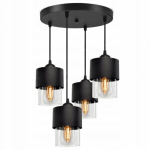 Poczwórna, nowoczesna lampa wisząca, przezroczyste klosze