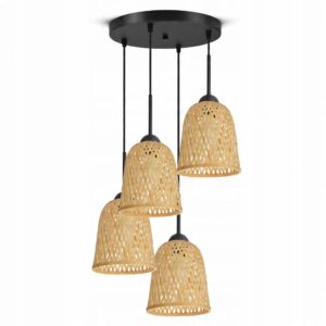 Lampa Sufitowa Wisząca Bambusowa Pleciona BOHO Naturalna 582-EZ4 LED Czarna
