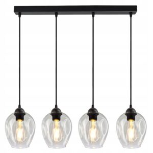 Lampa 4-punktowa na metalowej szynie ze stylowymi kloszami